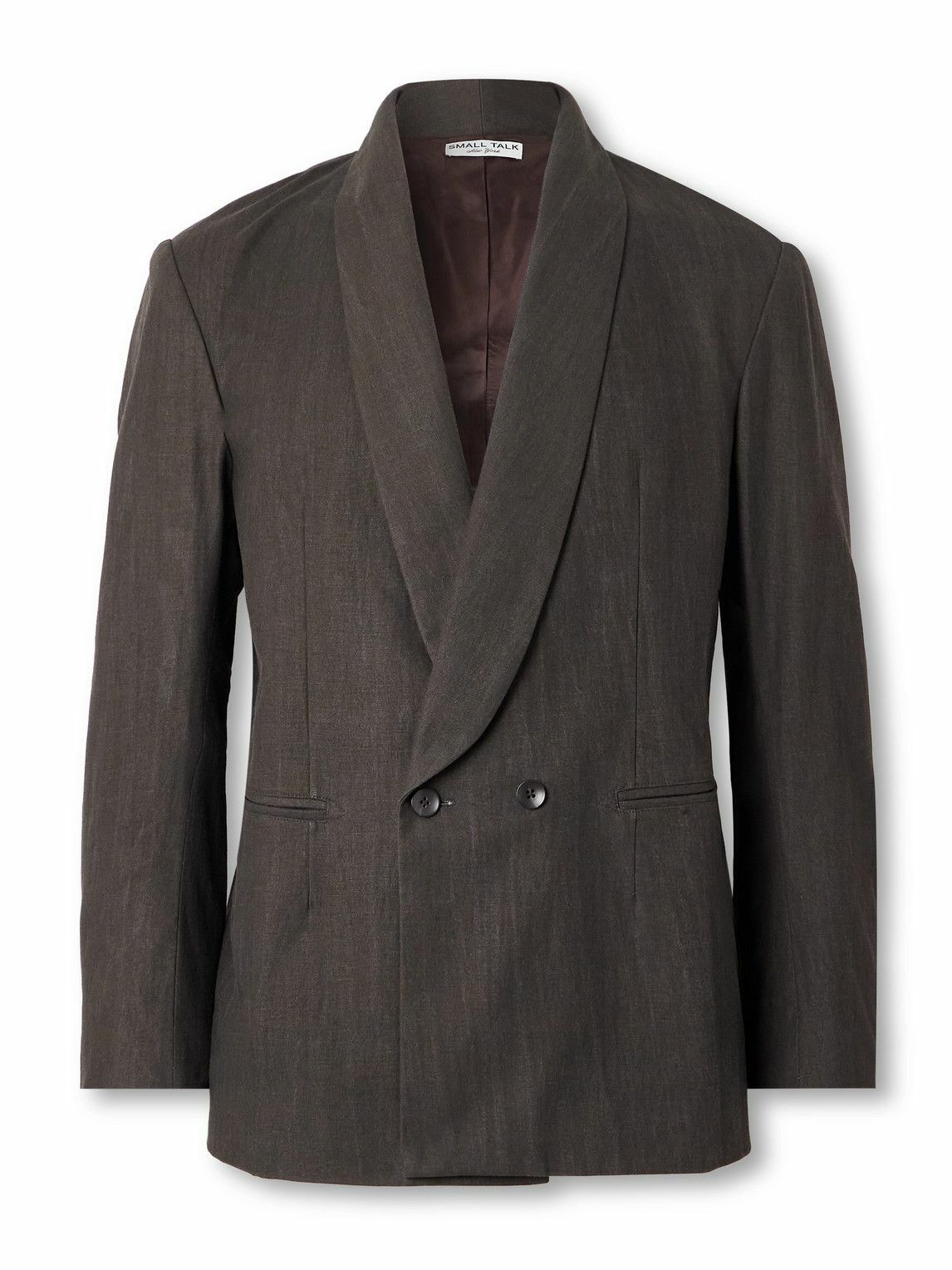 Small Talk - Shawl-Lapel Double-Breasted Cotton-Canvas Suit Jacket - Brown