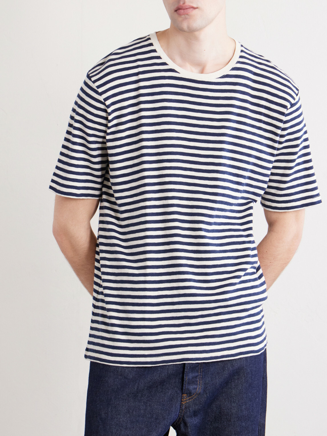 Folk - Striped Slub Cotton-Jersey T-Shirt - Neutrals