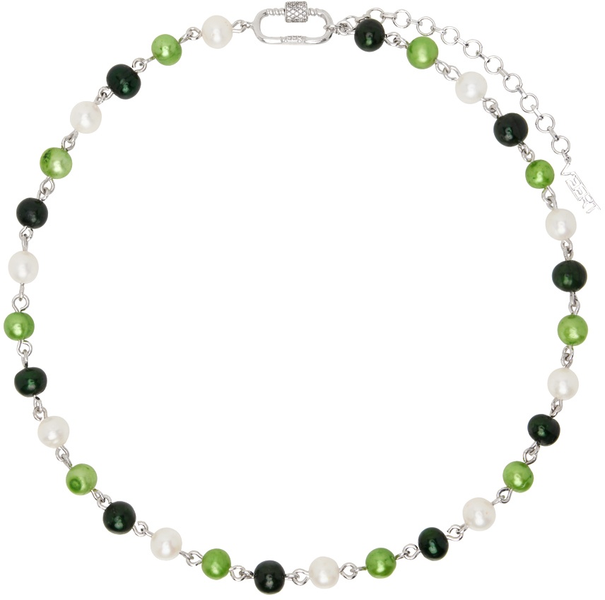 VEERT White Gold 'The Single Multi Green Freshwater Pearl' Necklace