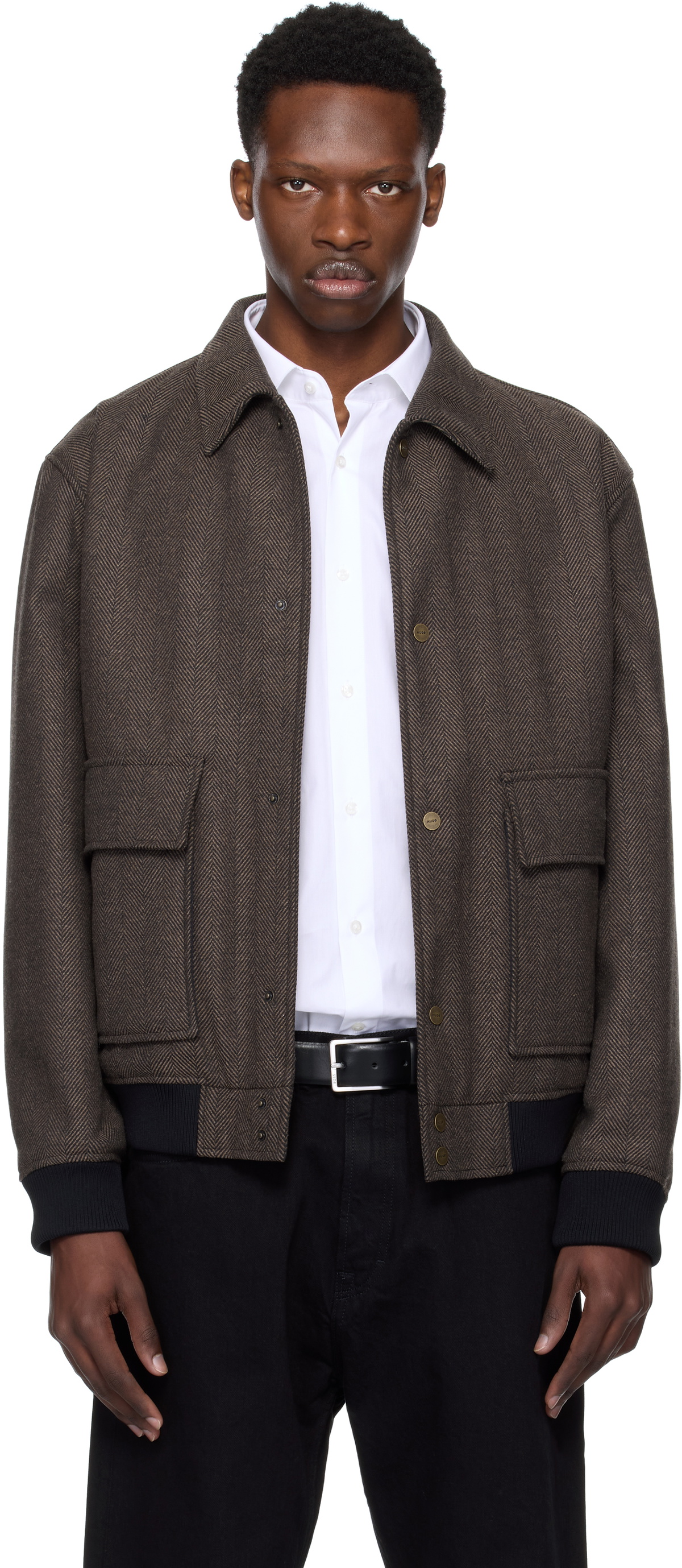 Hugo Brown Herringbone Bomber Jacket