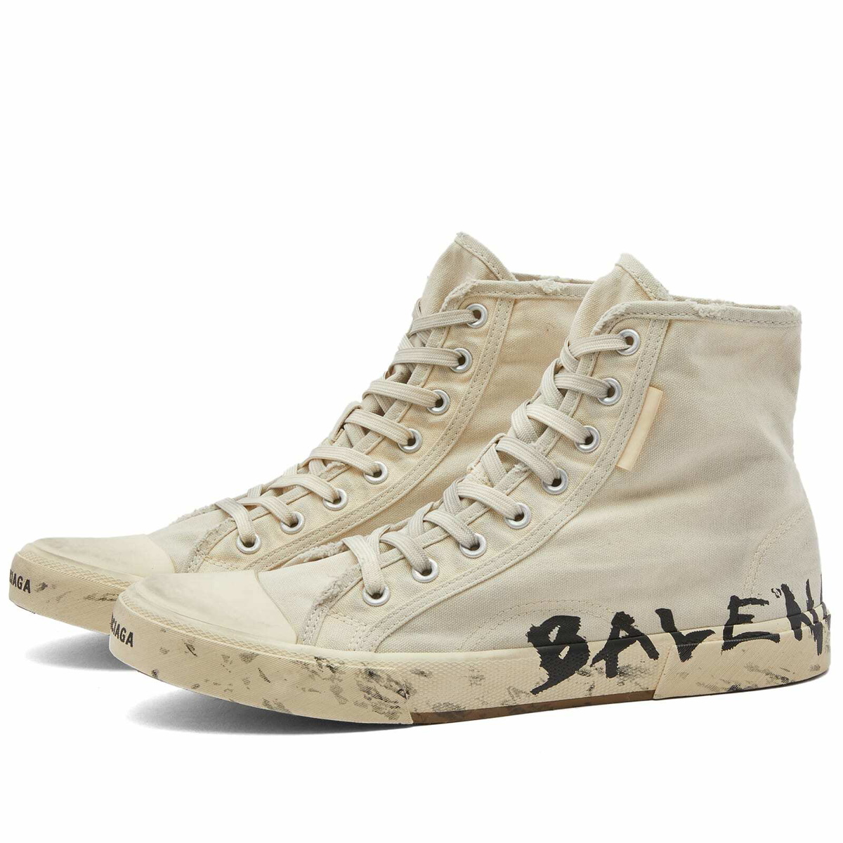 $996 Balenciaga Men\'s Ivory Paris Distressed Canvas High-Top Sneaker Shoes 47 Balenciaga 1/100 DESTROYED PARIS SNEAKERS | Grailed main image 3