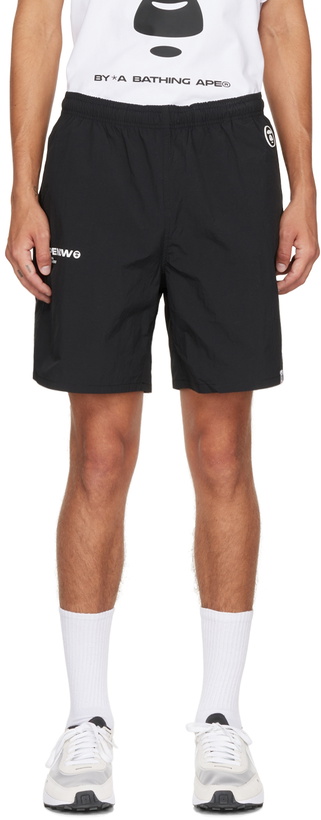 Photo: AAPE by A Bathing Ape Black Rubberized Patch Shorts