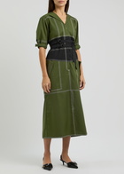 Lovebirds Panelled Colour-blocked Twill Midi Dress Green