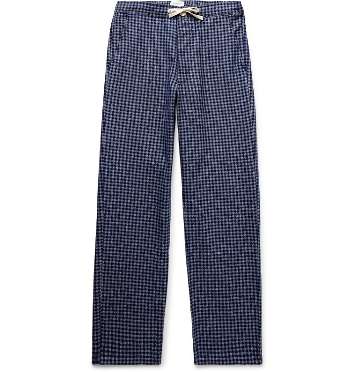 Photo: Oliver Spencer Loungewear - Cannington Gingham Cotton Drawstring Pyjama Trousers - Blue