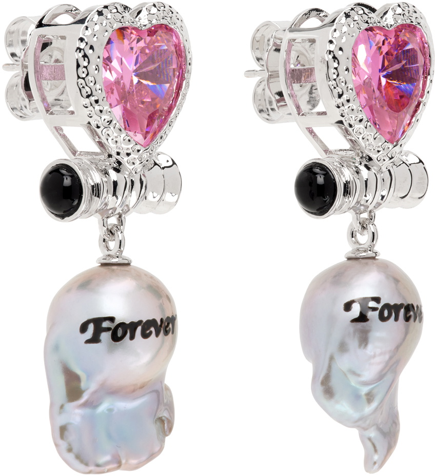 JIWINAIA Silver & White 'Forever' Pearl Drop Earrings