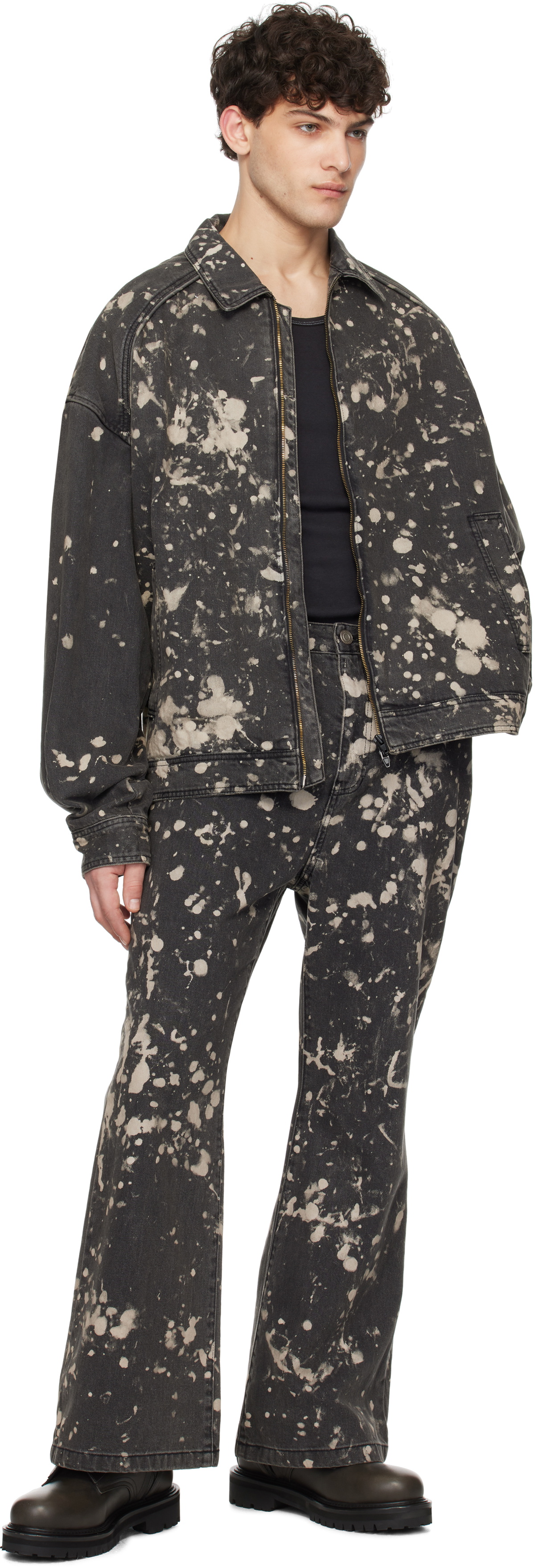 Juun.J Black Paint Dyed Bootcut Jeans