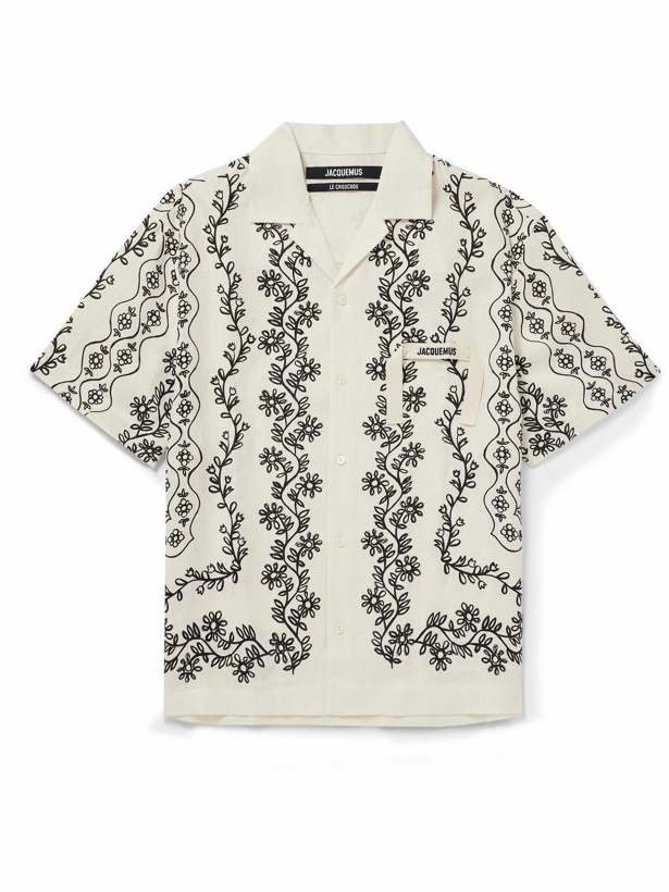 Photo: Jacquemus - Jean Camp-Collar Webbing-Trimmed Floral-Print Linen Shirt - White