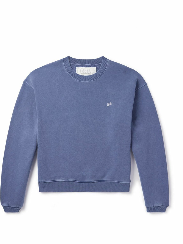 Photo: ERL - Cropped Logo-Embroidered Cotton-Jersey Sweatshirt - Blue