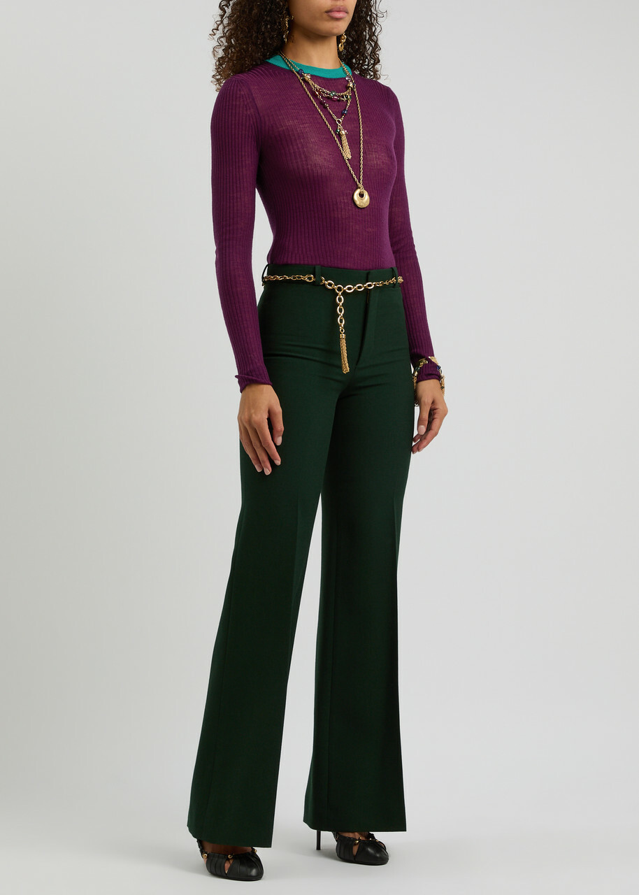 Chloe Ribbed Semi-sheer Wool Jumper Purple