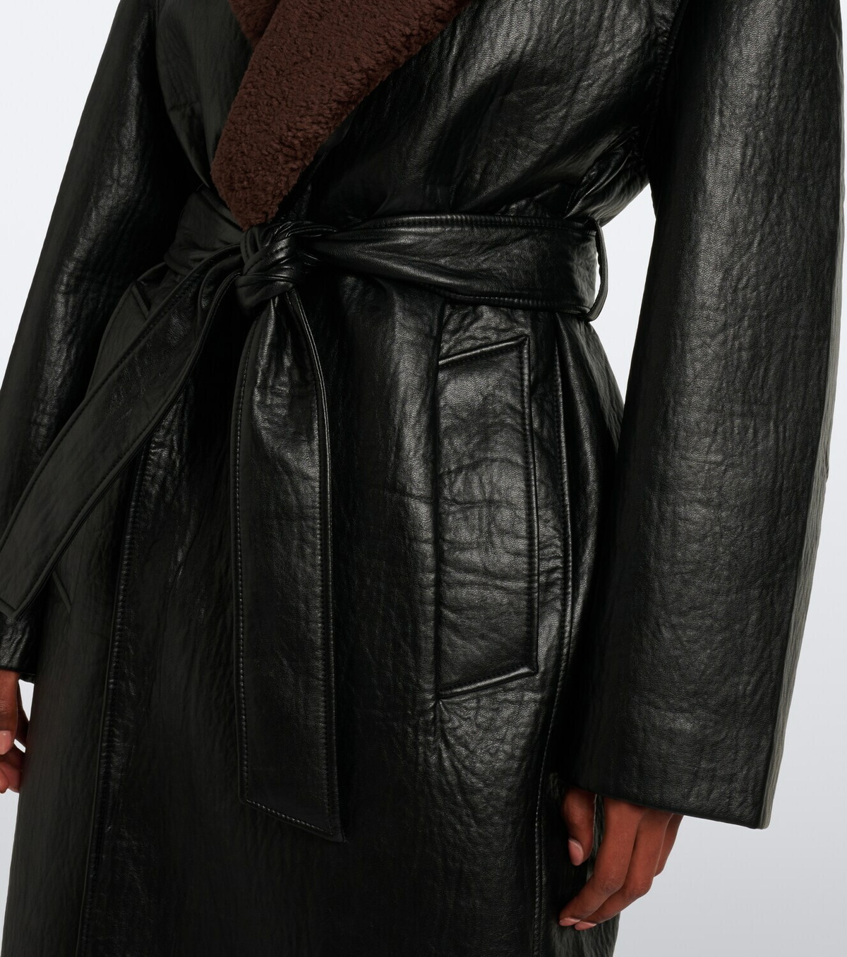 The Frankie Shop Edra shearling-trimmed wrap coat