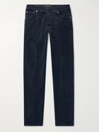Kiton - Slim-Fit Stretch Cotton and Wool-Blend Corduroy Trousers - Blue