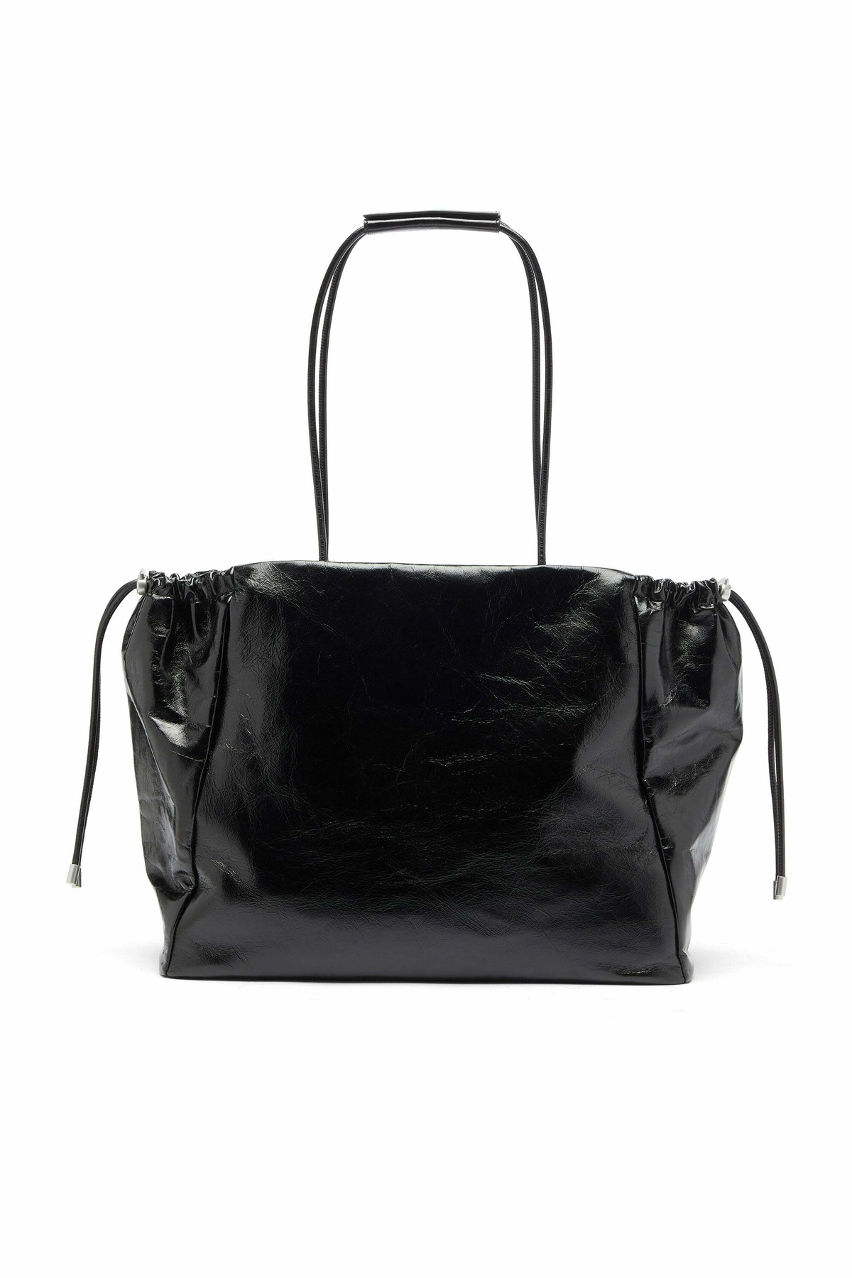 Diesel Scrunch-D - Tote bag in shiny wrinkled leather - Shopping Bags Womens in Black