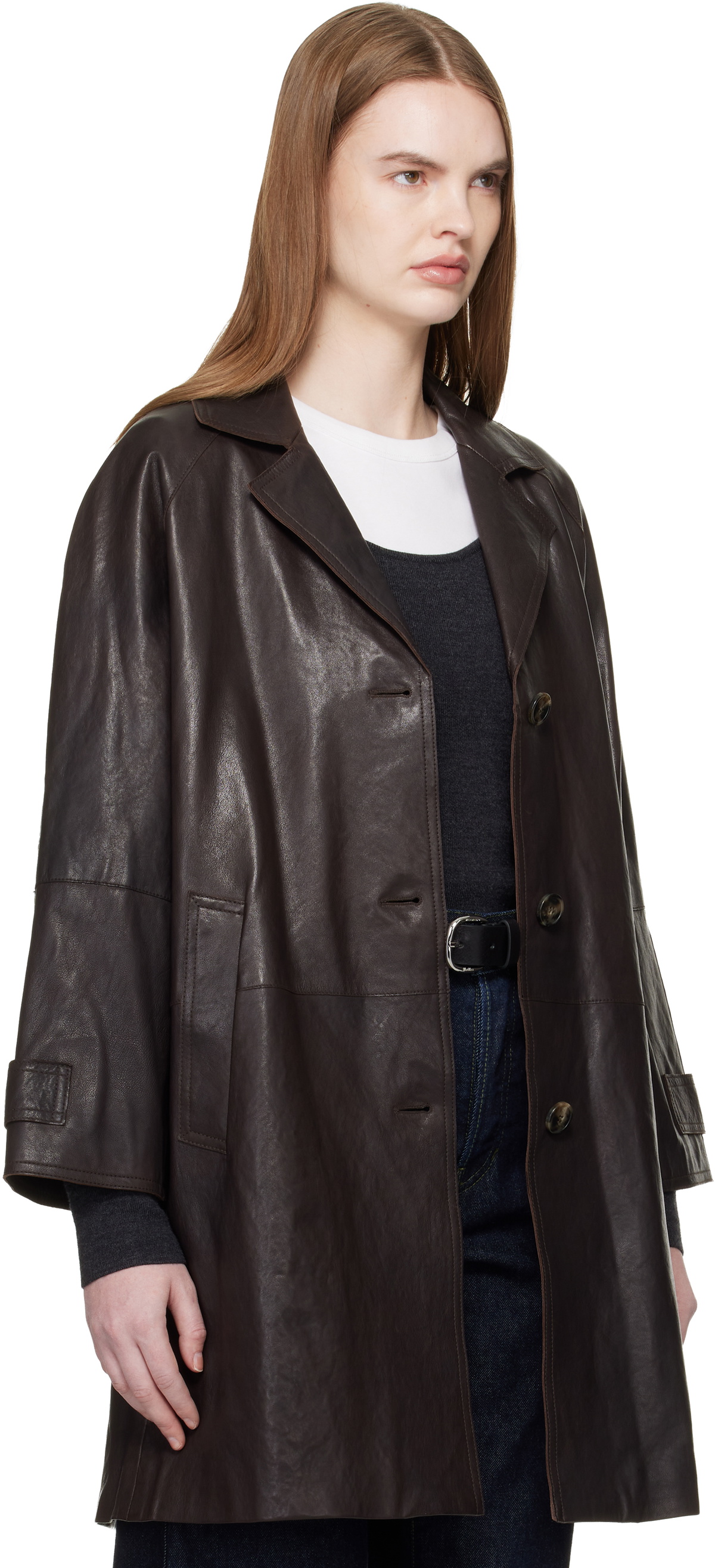Weekend Max Mara Brown Camino Leather Coat