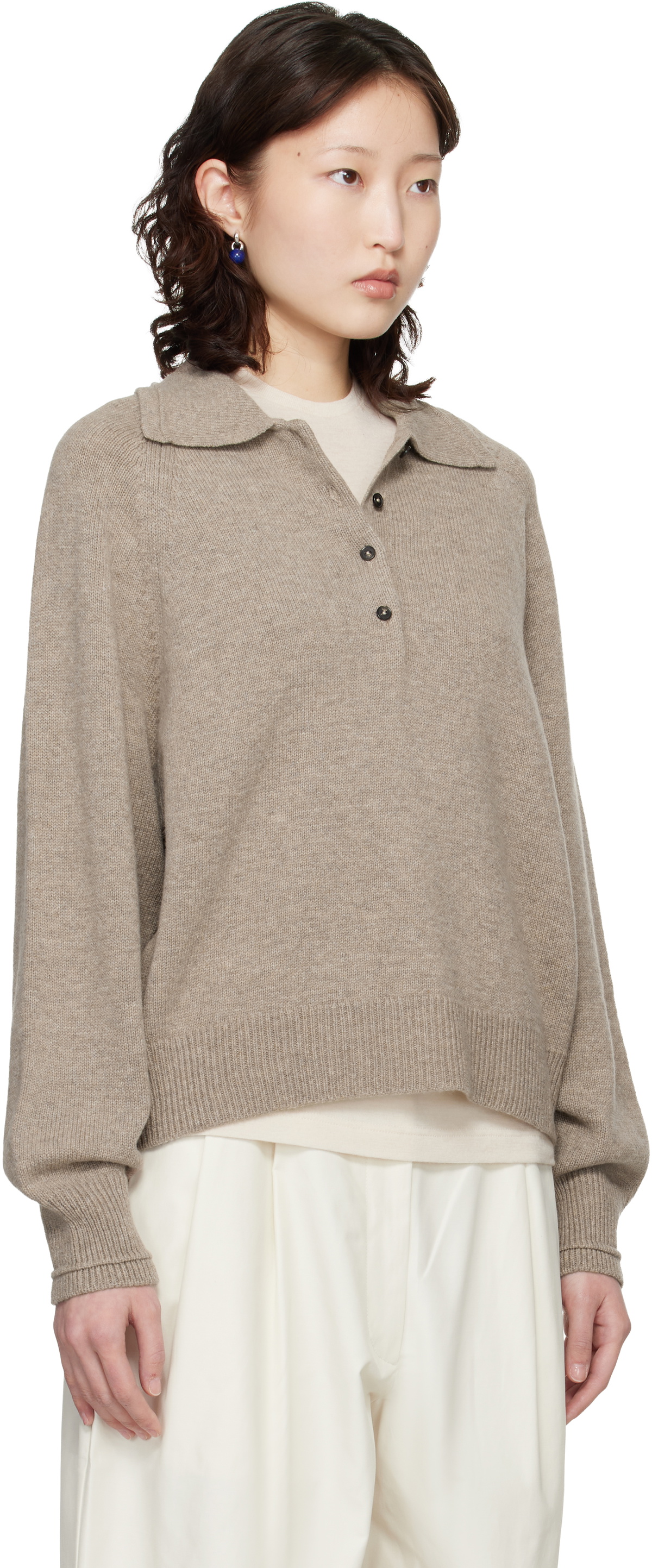 Cordera Taupe Merino Wool Polo