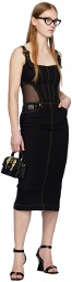 Versace Jeans Couture Black Baroque Buckle Denim Midi Dress