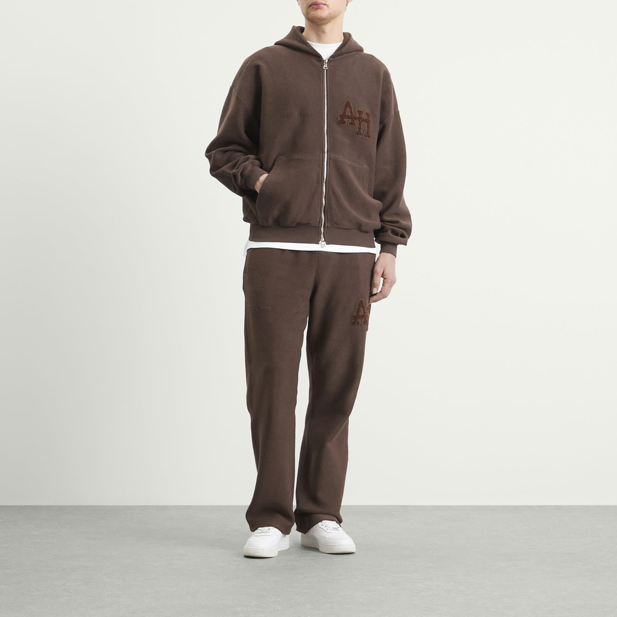ANNIE HOOD Men's Inside Out College Zip Hoodie in Washed Brown
