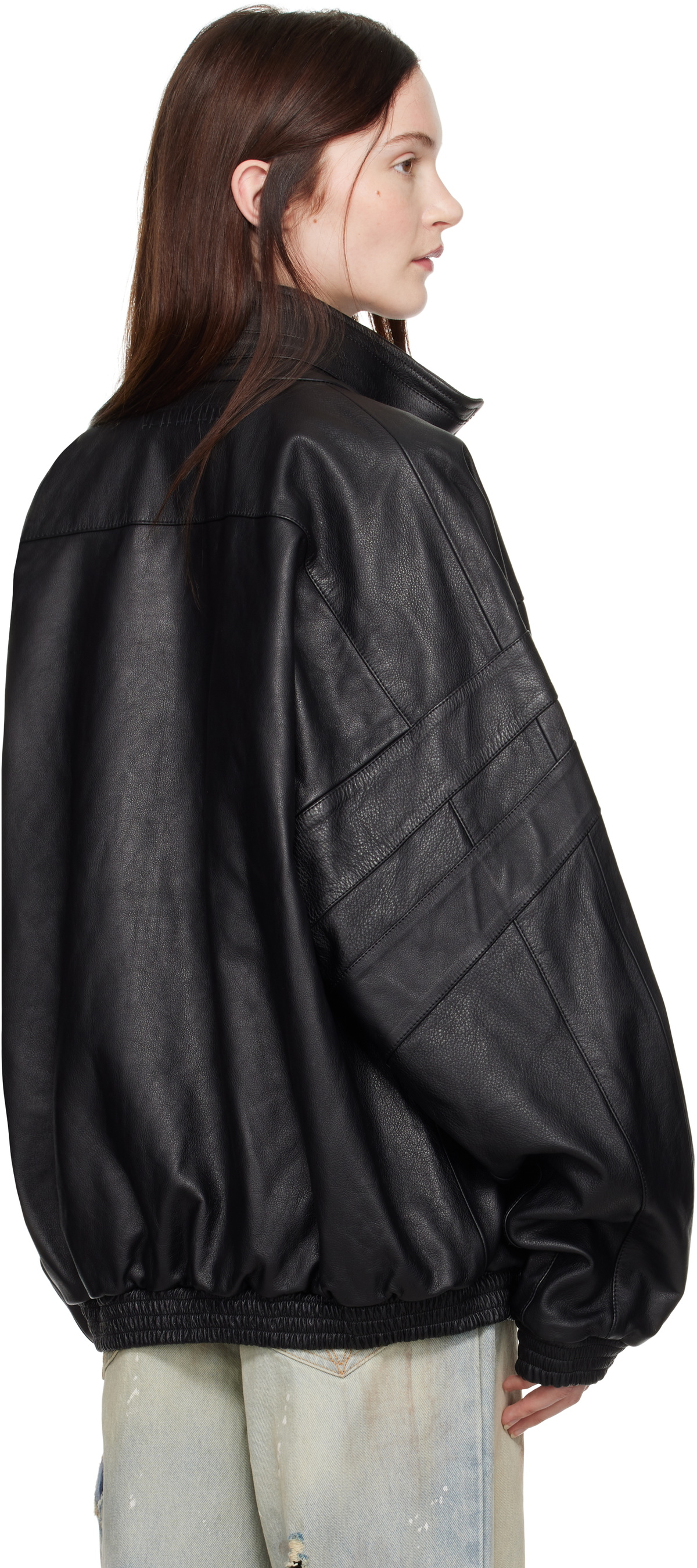 VETEMENTS Black Tracksuit Leather Jacket