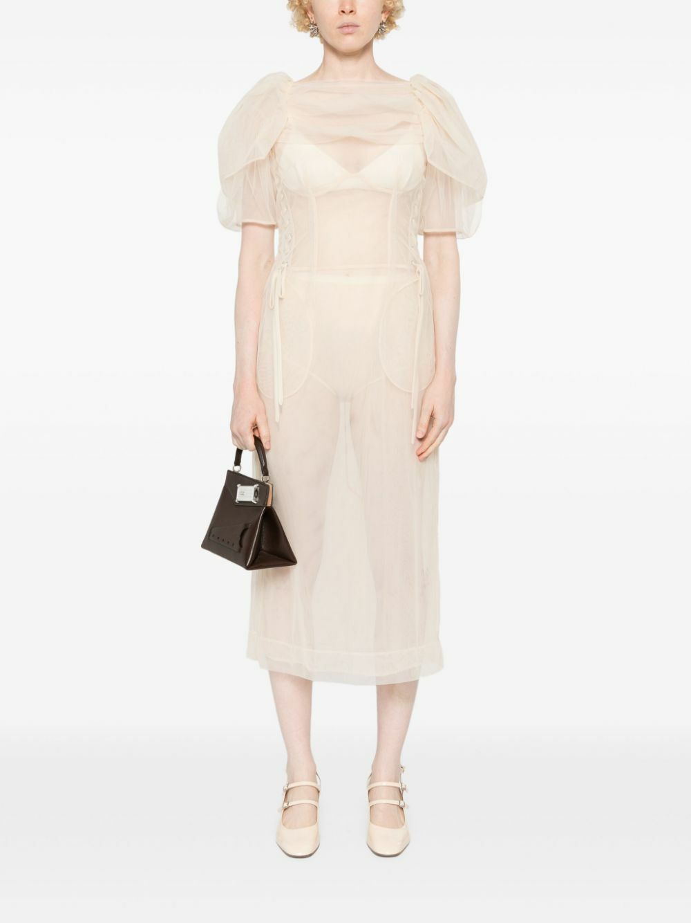 Simone Rocha Neutral Short-Sleeve Sheer Dress Simone Rocha