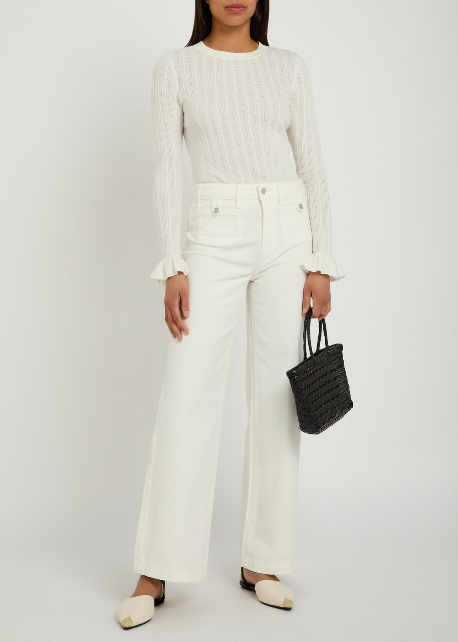 Paige Ophelia Pointelle-knit top White