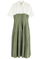 Lovebirds Printed Colour-blocked Linen-blend Midi Dress Green