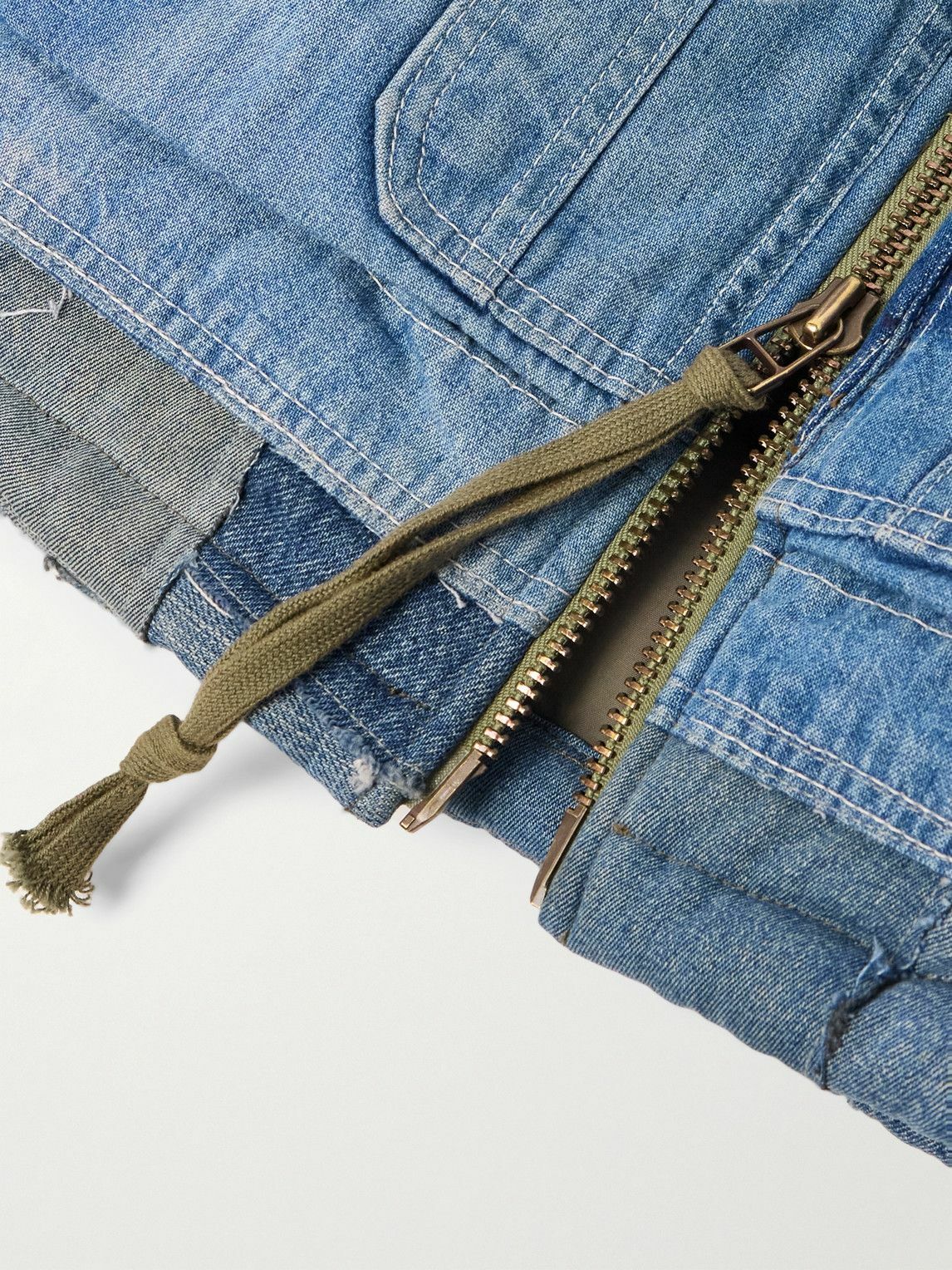 Greg Lauren - Faux Fur-Trimmed Quilted Cotton-Blend Twill and Denim Hooded Jacket - Green