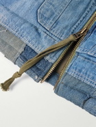 Greg Lauren - Faux Fur-Trimmed Quilted Cotton-Blend Twill and Denim Hooded Jacket - Green
