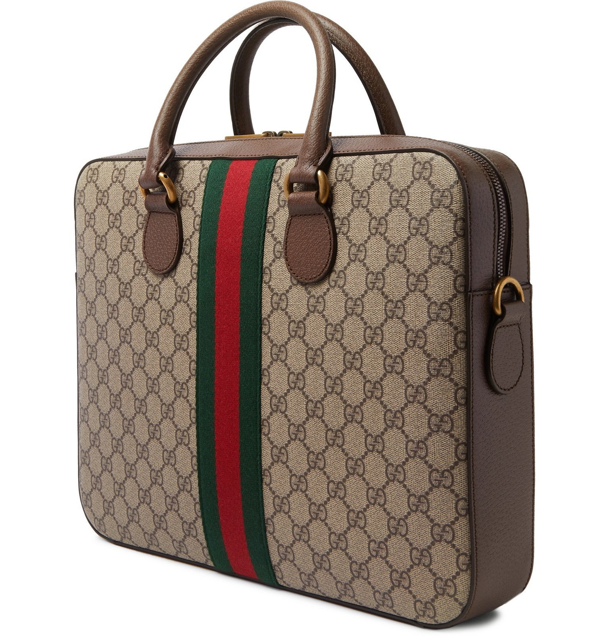 Gucci, Ophidia Leather-Trimmed Monogrammed Coated-Canvas Tote Bag, Men, Brown