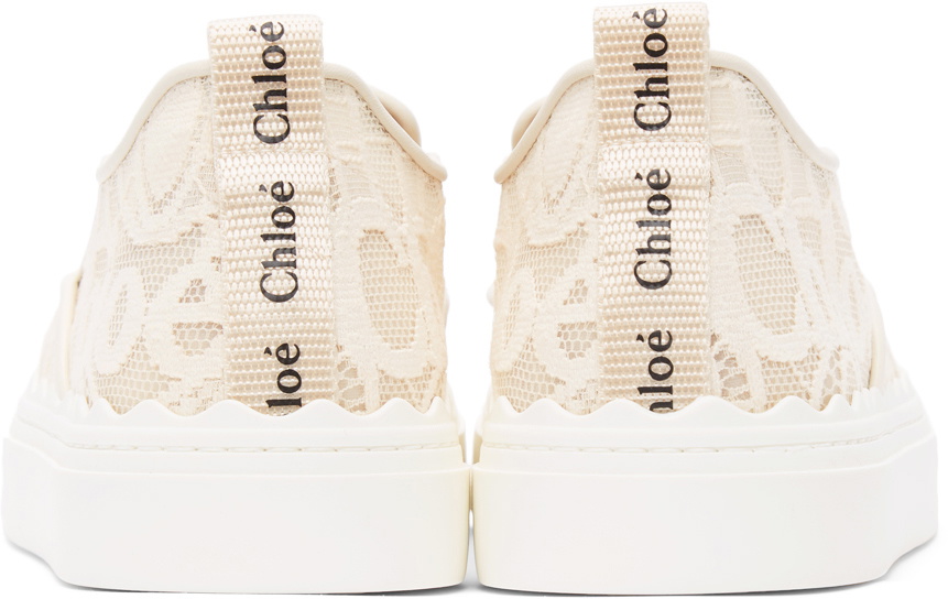 Chloé Beige Lace Lauren Slip-On Sneakers Chloe