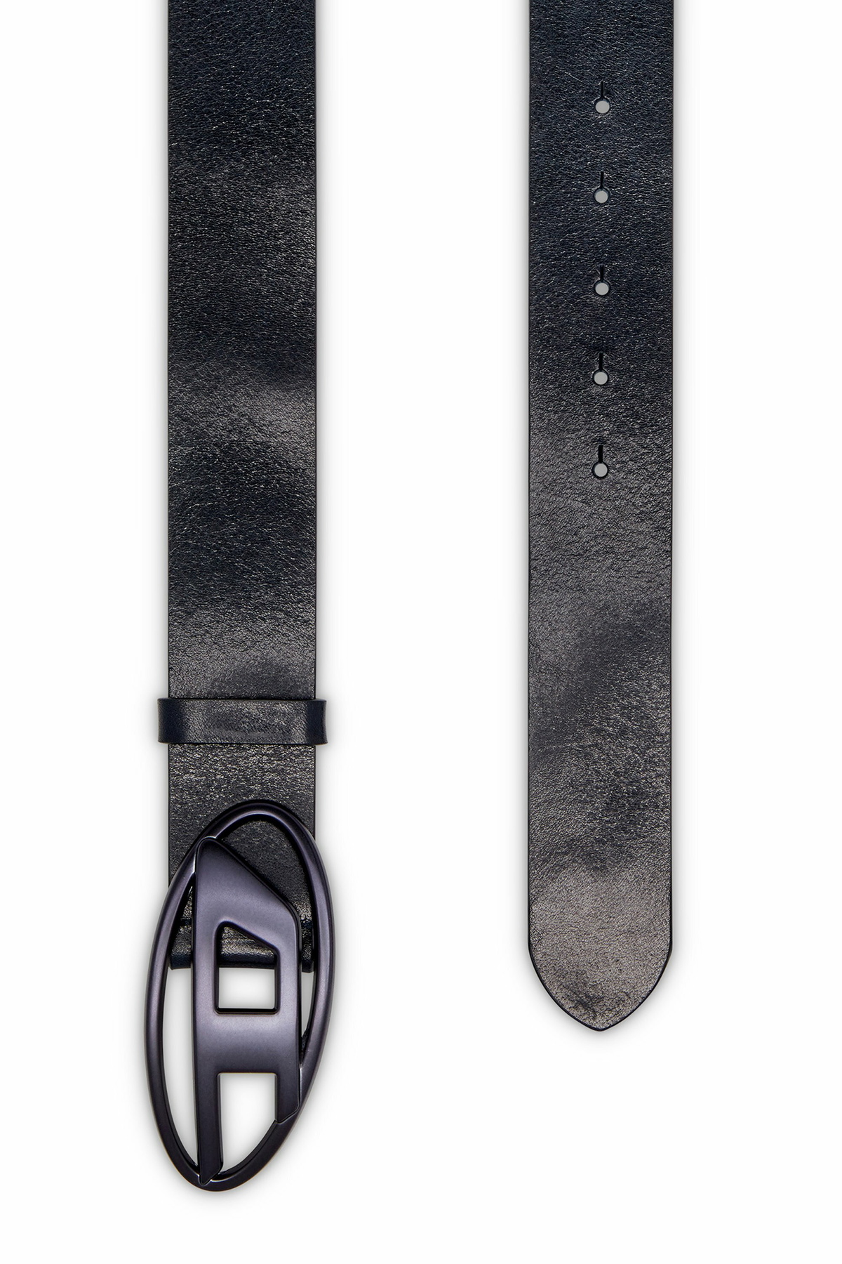 ディーゼル　ストーン付きオーバルバックル ブラックベルト CM 75 Diesel Leather belt with metallic Oval D buckle - Belts