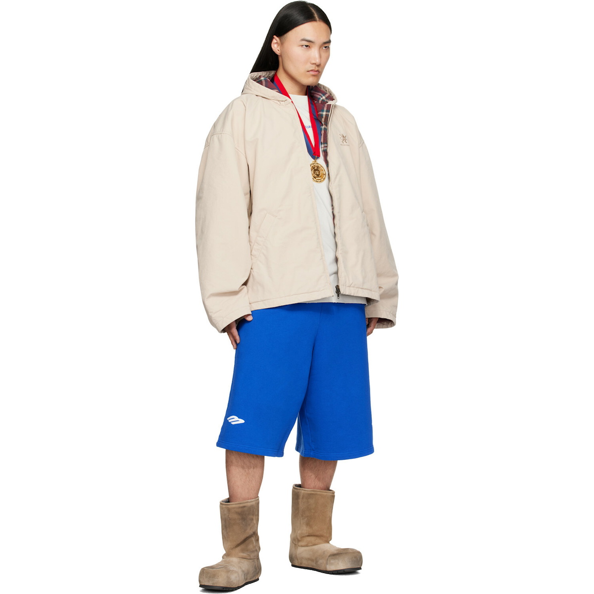 Balenciaga Beige Hooded Zip Up Jacket