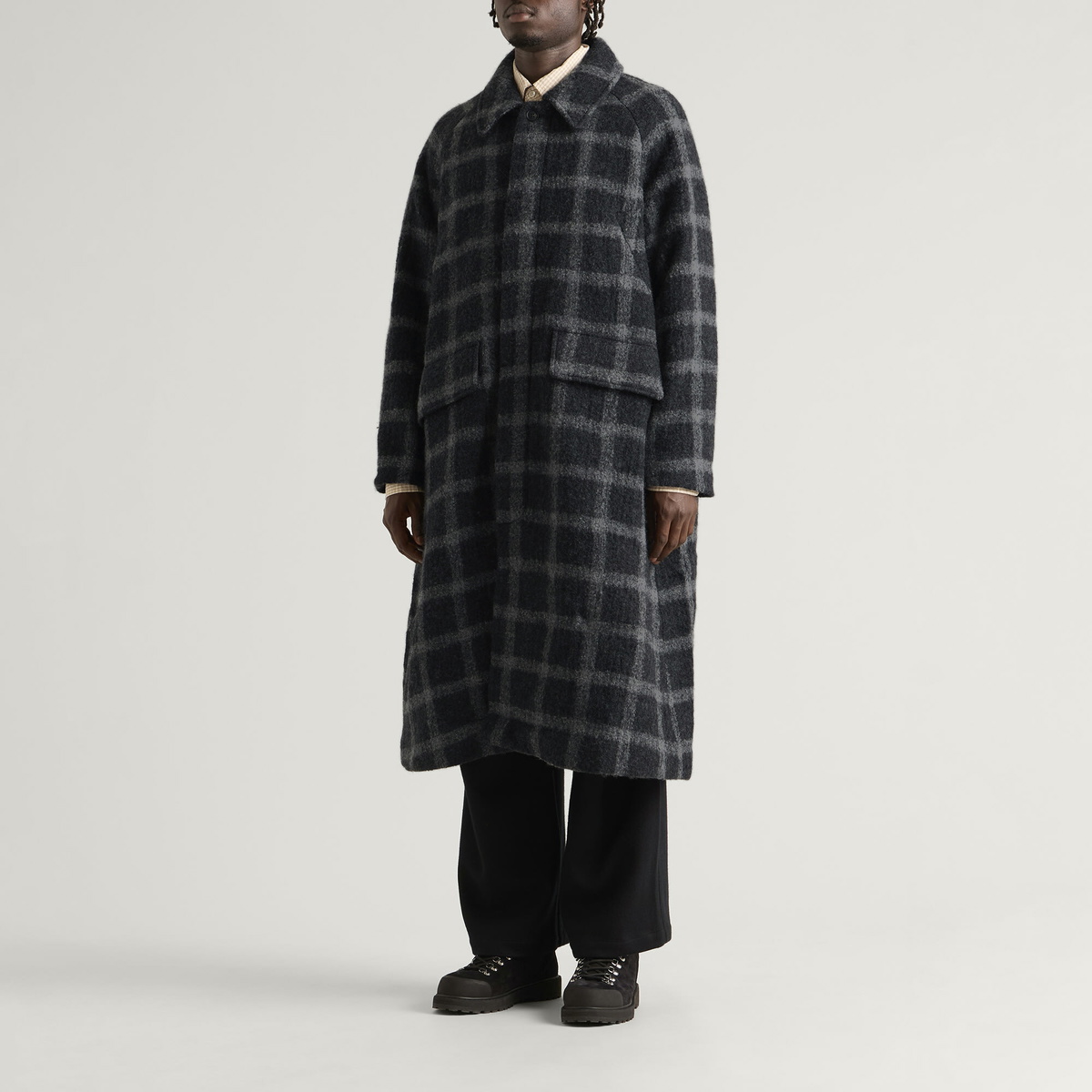 Gander Men's Long Coat in Grey Windowpane