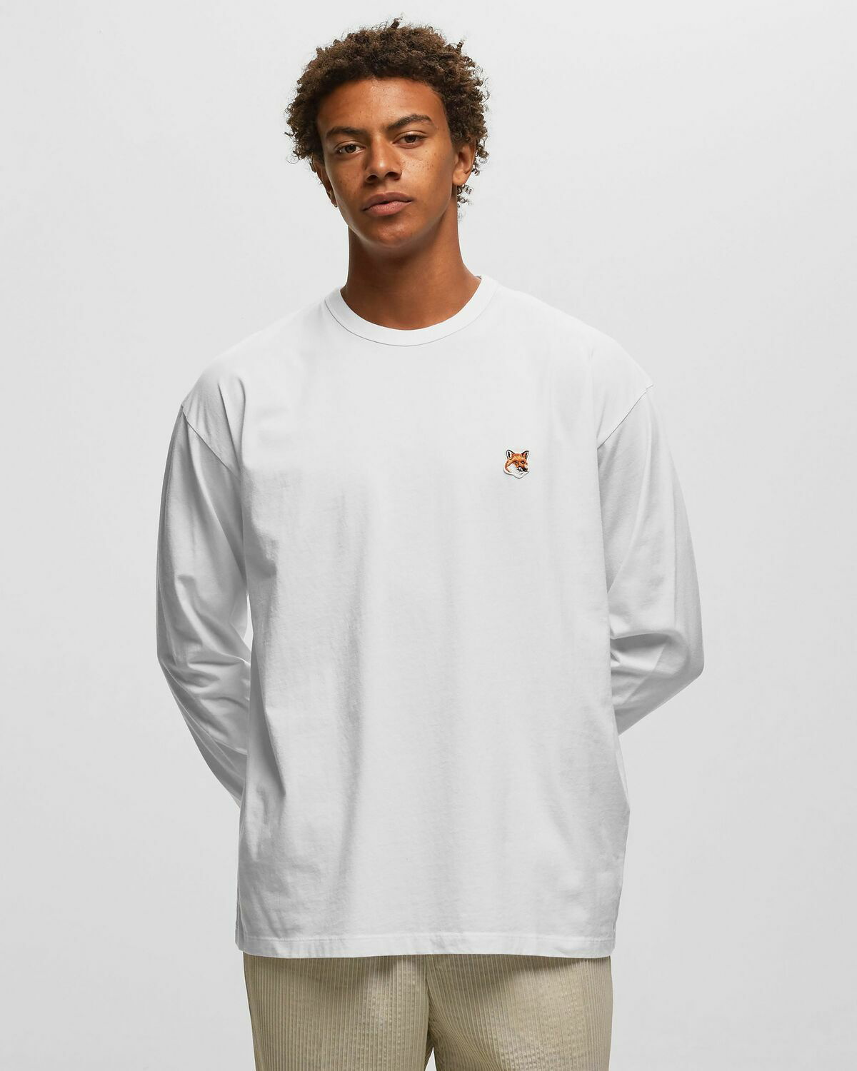 Maison Kitsune Fox Head Patch Regular Long Sleeved Tee White