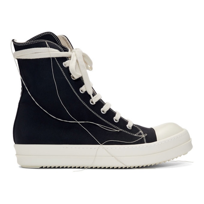 Photo: Rick Owens Drkshdw Black 2-Tone Stitch High-Top Sneakers