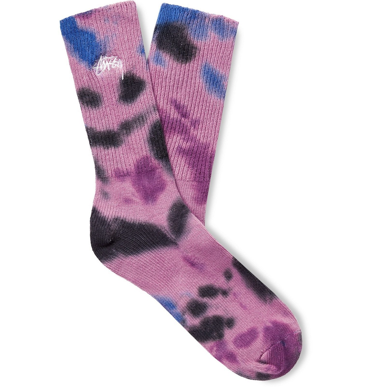 Photo: Stüssy - Tie-Dyed Ribbed Cotton-Blend Socks - Purple