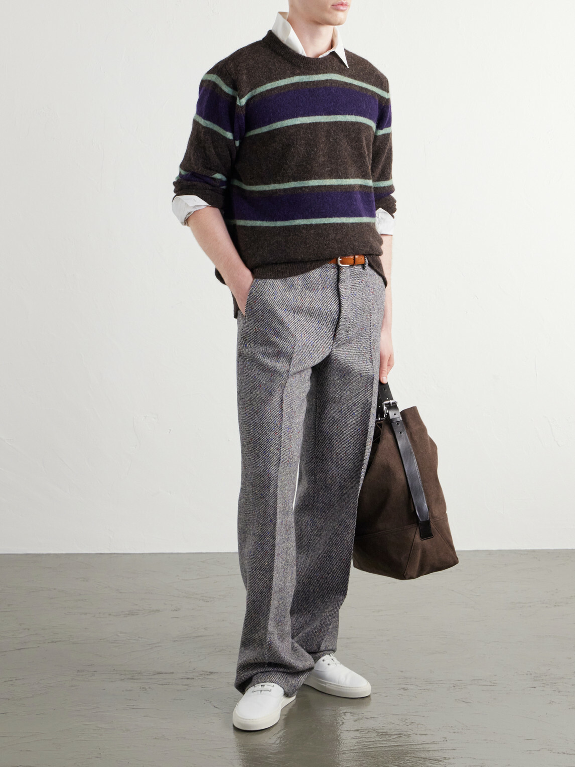 Oliver Spencer - Blenheim Striped Wool-Blend Sweater - Brown