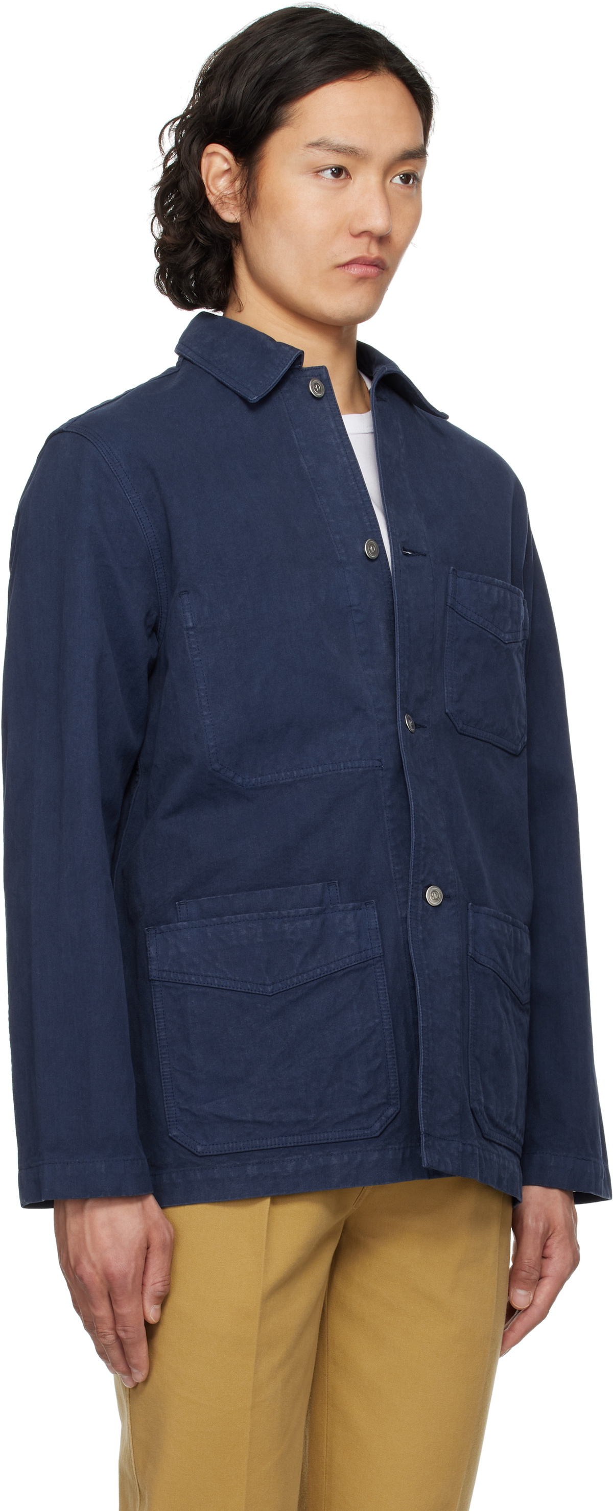 Drake's Navy Cotton Duck Canvas Five-Pocket Chore Jacket Drake's