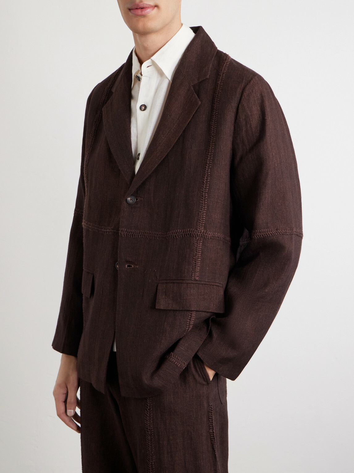 Kartik Research - Rabari Embroidered Linen Suit Jacket - Brown