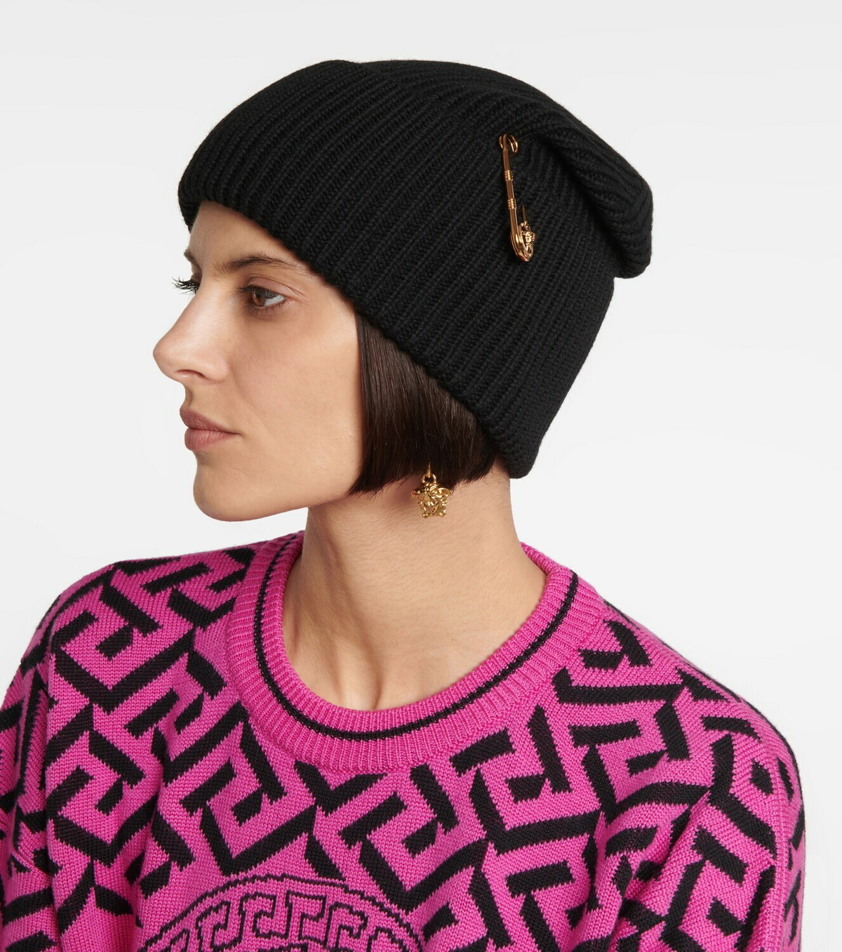 Versace - Safety Pin ribbed-knit wool beanie Versace