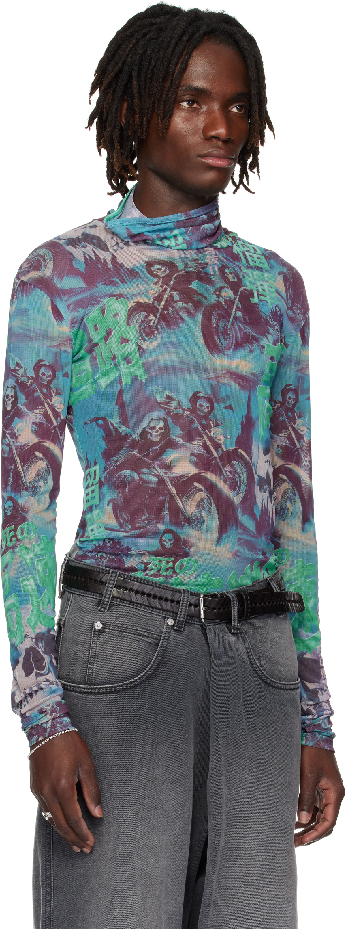 LU'U DAN Multicolor Masked Mesh Turtleneck