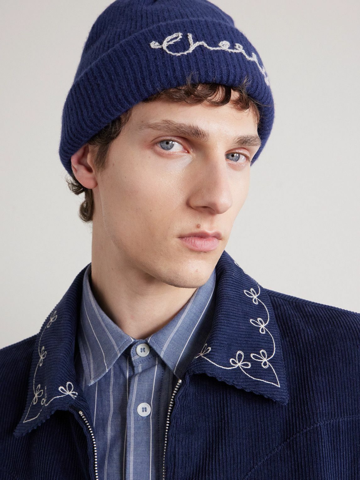 Cherry Los Angeles - Logo-Embroidered Ribbed Cashmere Beanie
