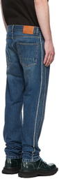 Alexander McQueen Blue Raw Cut Jeans