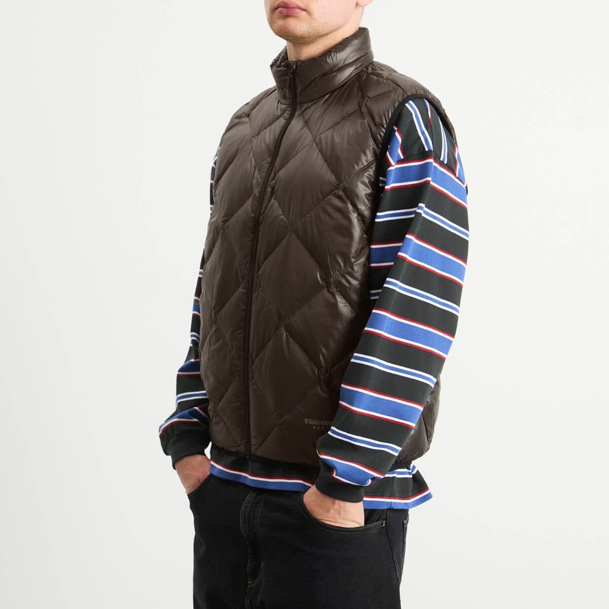 thisisneverthat Men's PERTEX Light Down Vest in Brown Black