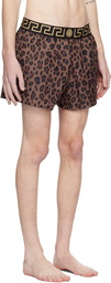 Versace Underwear Brown Leopard All Over Print Swim Shorts