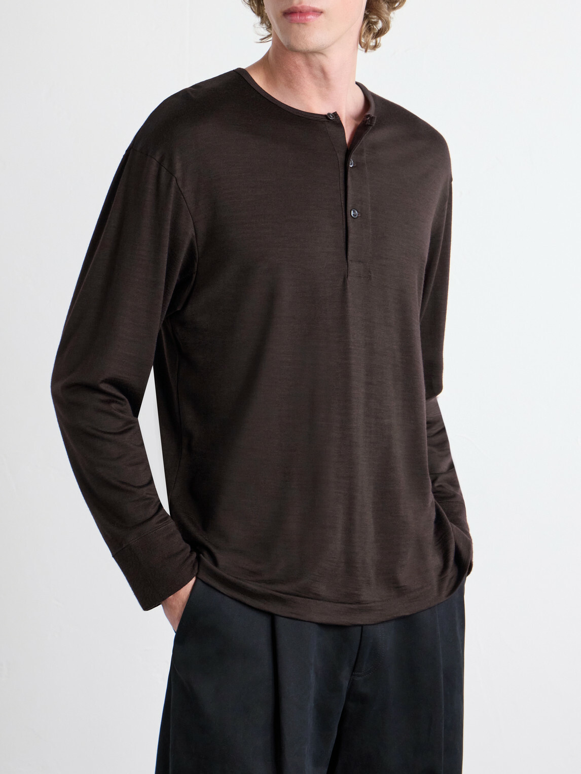 Studio Nicholson - Cotton-Jersey Henley T-Shirt - Brown