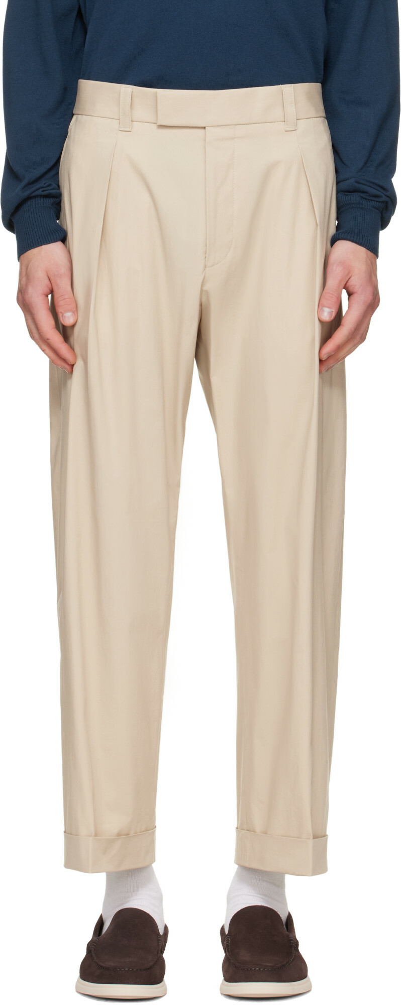 BOSS Beige Relaxed-Fit Trousers