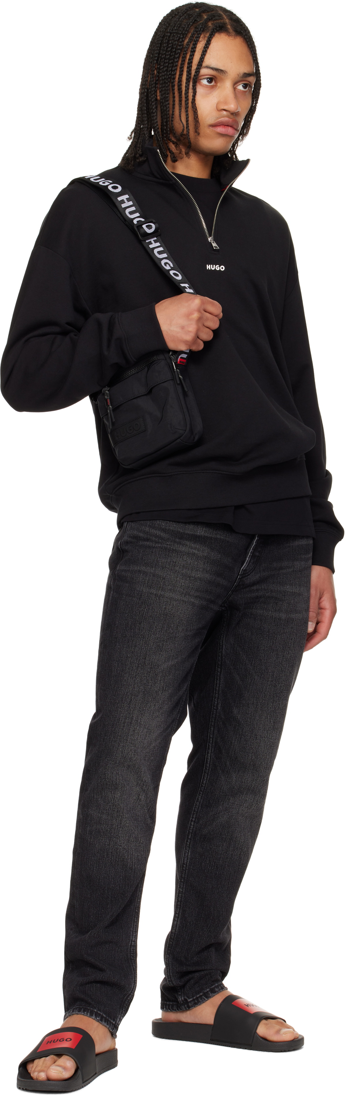 Hugo Black Recycled Nylon Canvas Messenger Bag