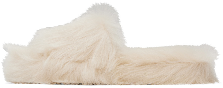 Bottega Veneta White Shearling Resort Slides Bottega Veneta