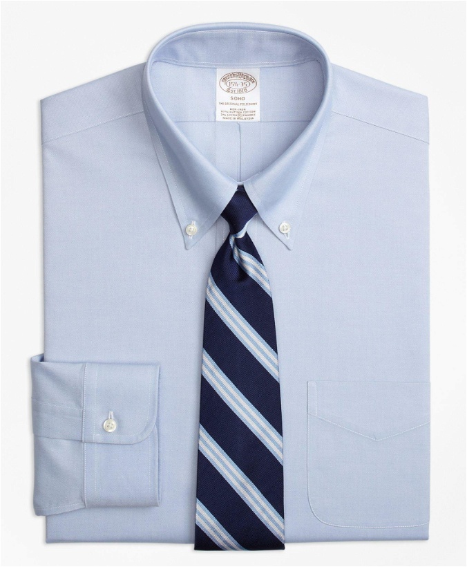 Photo: Brooks Brothers Men's Stretch Soho Extra-Slim Fit Dress Shirt, Non-Iron Pinpoint Button-Down Collar | Blue