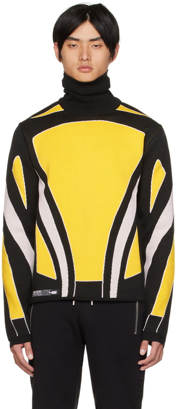 Photo: Balmain Yellow & Black Relaxed Fit Turtleneck