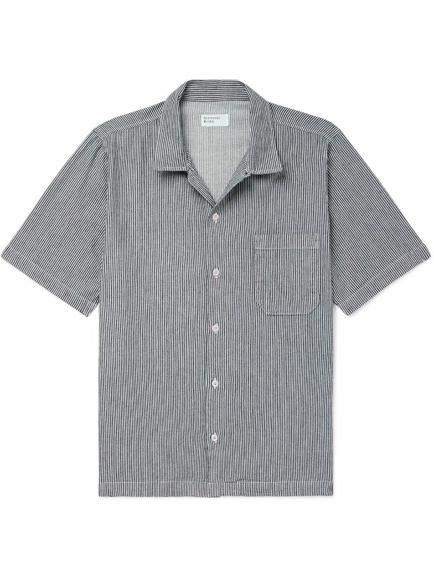 Photo: Universal Works - Road Convertible-Collar Hickory Stripe Shirt - Blue